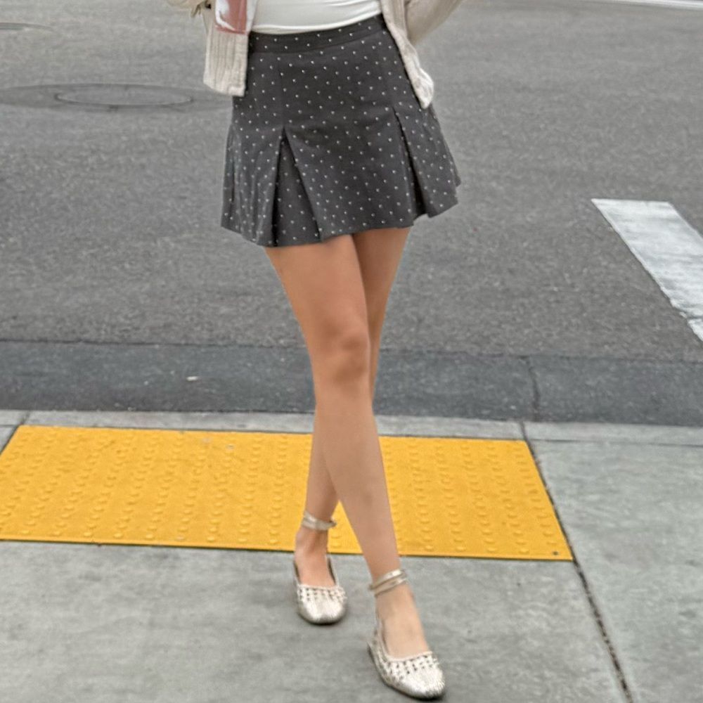 BCBG Generation vintage mini pleated polka dot preppy grey a line skirt size 0